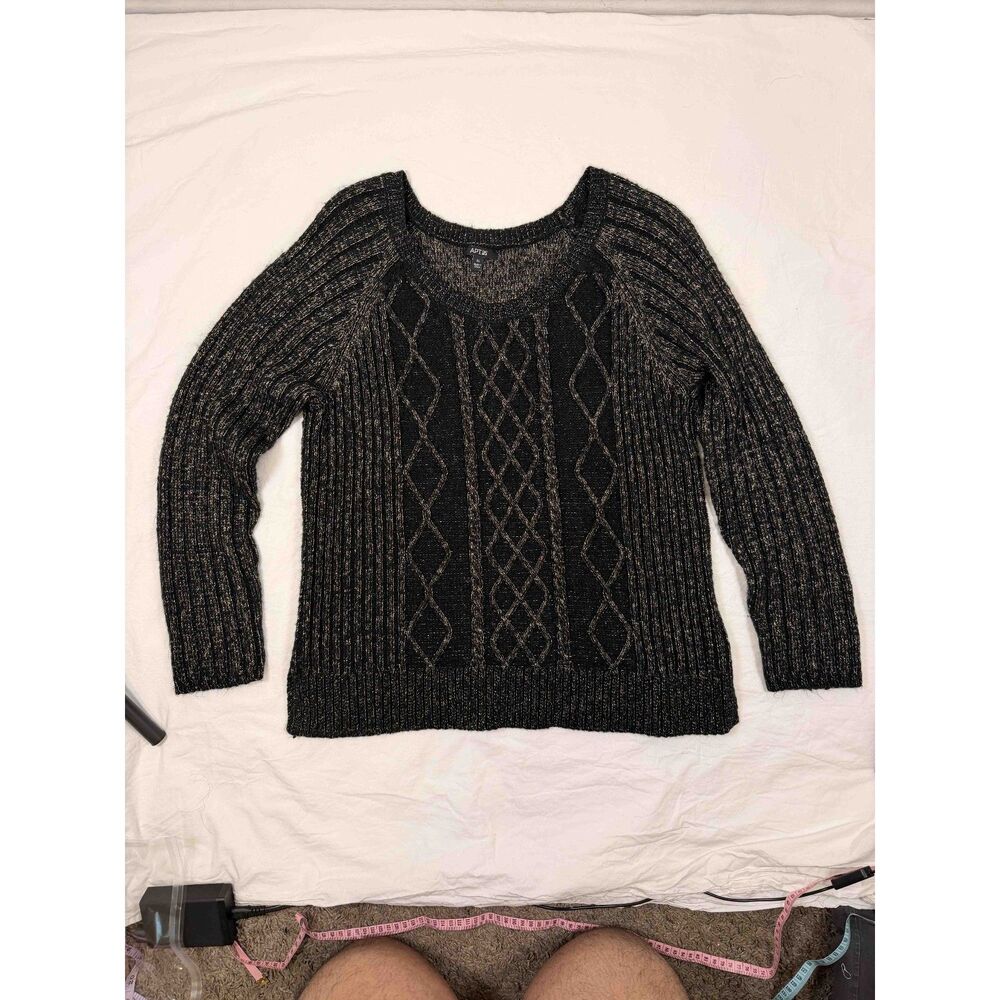 Apt 9 Black Gold Metallic Cable Knit Sweater Shimmer Long Sleeve XL